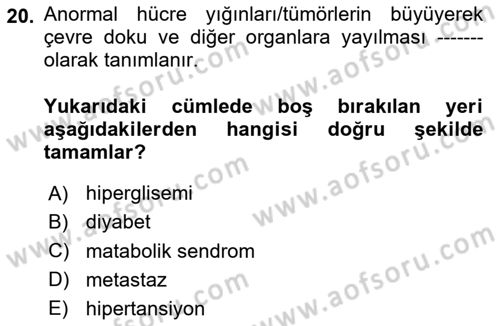 Sağlık Psikolojisi Dersi 2025 - 2026 Yılı Yaz Okulu Sınav Soruları 20. Soru