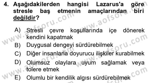 Sağlık Psikolojisi Dersi 2025 - 2026 Yılı Yaz Okulu Sınav Soruları 4. Soru