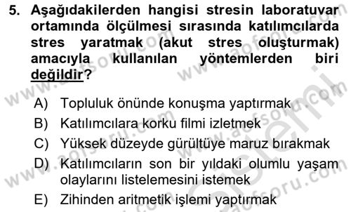 Sağlık Psikolojisi Dersi 2025 - 2026 Yılı Yaz Okulu Sınav Soruları 5. Soru