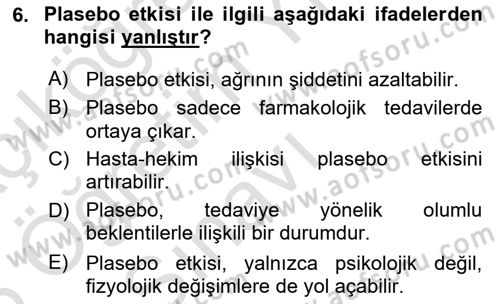 Sağlık Psikolojisi Dersi 2025 - 2026 Yılı Yaz Okulu Sınav Soruları 6. Soru