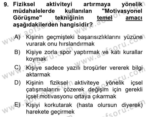 Sağlık Psikolojisi Dersi 2025 - 2026 Yılı Yaz Okulu Sınav Soruları 9. Soru