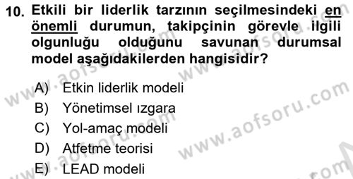 Sağlık İşletmelerinde Davranış Dersi 2020 - 2021 Yılı Yaz Okulu Sınav Soruları 10. Soru
