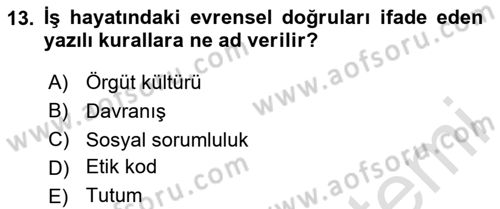 Sağlık İşletmelerinde Davranış Dersi 2020 - 2021 Yılı Yaz Okulu Sınav Soruları 13. Soru