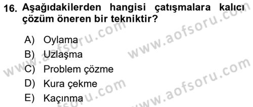 Sağlık İşletmelerinde Davranış Dersi 2020 - 2021 Yılı Yaz Okulu Sınav Soruları 16. Soru