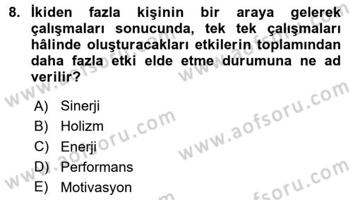 Sağlık İşletmelerinde Davranış Dersi 2020 - 2021 Yılı Yaz Okulu Sınav Soruları 8. Soru