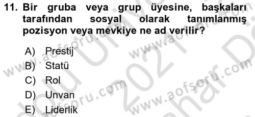 Sağlık İşletmelerinde Davranış Dersi 2021 - 2022 Yılı (Vize) Ara Sınav Soruları 11. Soru