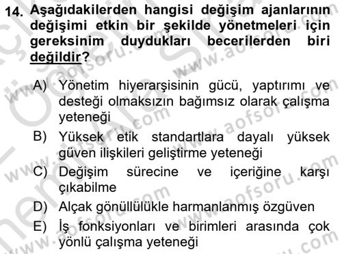 Sağlık İşletmelerinde Davranış Dersi 2021 - 2022 Yılı (Vize) Ara Sınav Soruları 14. Soru