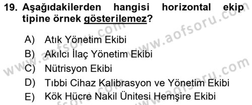 Sağlık İşletmelerinde Davranış Dersi 2021 - 2022 Yılı (Vize) Ara Sınav Soruları 19. Soru