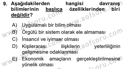 Sağlık İşletmelerinde Davranış Dersi 2021 - 2022 Yılı (Vize) Ara Sınav Soruları 9. Soru