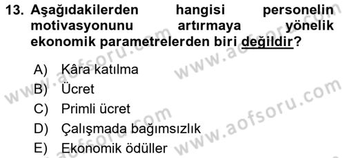Sağlık İşletmelerinde Davranış Dersi 2021 - 2022 Yılı (Final) Dönem Sonu Sınav Soruları 13. Soru