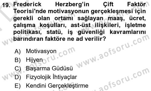 Sağlık İşletmelerinde Davranış Dersi 2021 - 2022 Yılı (Final) Dönem Sonu Sınav Soruları 19. Soru