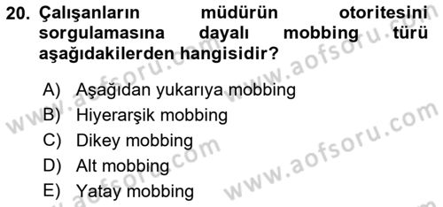 Sağlık İşletmelerinde Davranış Dersi 2021 - 2022 Yılı (Final) Dönem Sonu Sınav Soruları 20. Soru