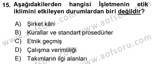 Sağlık İşletmelerinde Davranış Dersi 2021 - 2022 Yılı Yaz Okulu Sınav Soruları 15. Soru