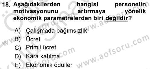 Sağlık İşletmelerinde Davranış Dersi 2021 - 2022 Yılı Yaz Okulu Sınav Soruları 18. Soru
