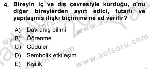 Sağlık İşletmelerinde Davranış Dersi 2021 - 2022 Yılı Yaz Okulu Sınavı 4. Soru