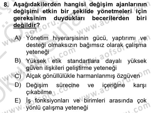 Sağlık İşletmelerinde Davranış Dersi 2021 - 2022 Yılı Yaz Okulu Sınav Soruları 8. Soru