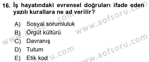 Sağlık İşletmelerinde Davranış Dersi 2022 - 2023 Yılı Yaz Okulu Sınav Soruları 16. Soru