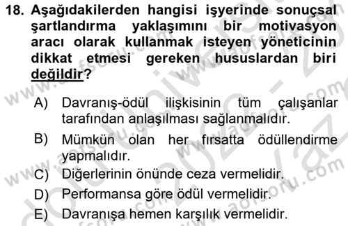 Sağlık İşletmelerinde Davranış Dersi 2022 - 2023 Yılı Yaz Okulu Sınav Soruları 18. Soru