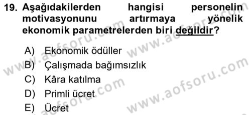 Sağlık İşletmelerinde Davranış Dersi 2022 - 2023 Yılı Yaz Okulu Sınav Soruları 19. Soru