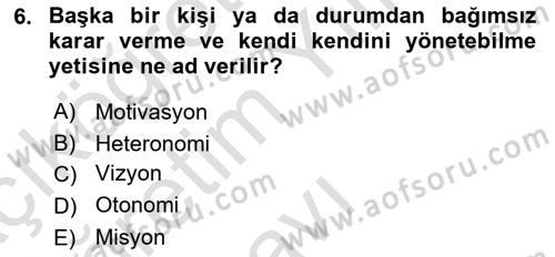Sağlık İşletmelerinde Davranış Dersi 2022 - 2023 Yılı Yaz Okulu Sınav Soruları 6. Soru