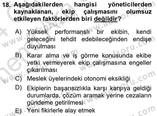 Sağlık İşletmelerinde Davranış Dersi 2023 - 2024 Yılı (Vize) Ara Sınav Soruları 18. Soru