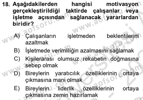 Sağlık İşletmelerinde Davranış Dersi 2023 - 2024 Yılı (Final) Dönem Sonu Sınav Soruları 18. Soru