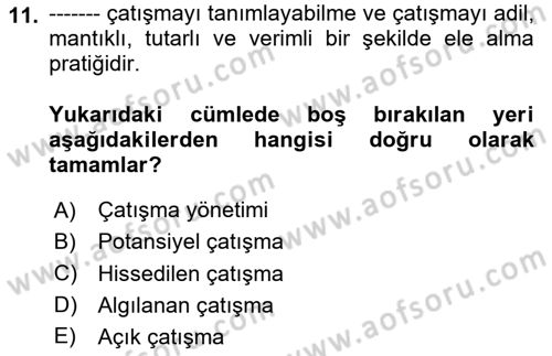 Sağlık İşletmelerinde Davranış Dersi 2023 - 2024 Yılı Yaz Okulu Sınav Soruları 11. Soru
