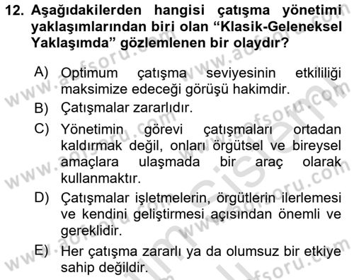 Sağlık İşletmelerinde Davranış Dersi 2023 - 2024 Yılı Yaz Okulu Sınav Soruları 12. Soru