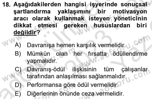 Sağlık İşletmelerinde Davranış Dersi 2023 - 2024 Yılı Yaz Okulu Sınav Soruları 18. Soru