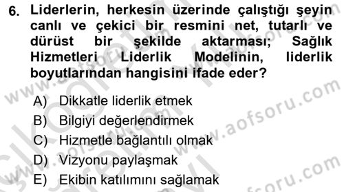 Sağlık İşletmelerinde Davranış Dersi 2023 - 2024 Yılı Yaz Okulu Sınav Soruları 6. Soru