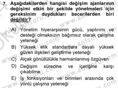 Sağlık İşletmelerinde Davranış Dersi 2023 - 2024 Yılı Yaz Okulu Sınav Soruları 7. Soru