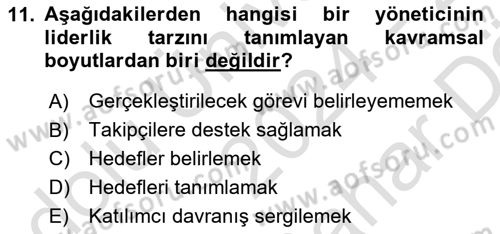 Sağlık İşletmelerinde Davranış Dersi 2024 - 2025 Yılı (Vize) Ara Sınav Soruları 11. Soru