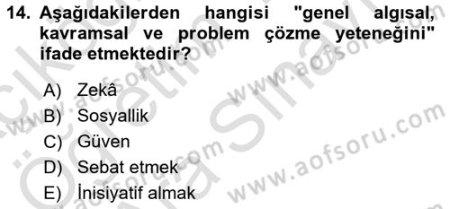 Sağlık İşletmelerinde Davranış Dersi 2024 - 2025 Yılı (Vize) Ara Sınav Soruları 14. Soru