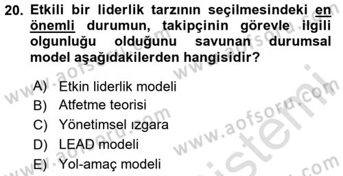 Sağlık İşletmelerinde Davranış Dersi 2024 - 2025 Yılı (Vize) Ara Sınav Soruları 20. Soru