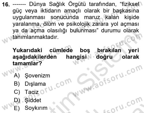 Sağlık İşletmelerinde Davranış Dersi 2024 - 2025 Yılı (Final) Dönem Sonu Sınav Soruları 16. Soru