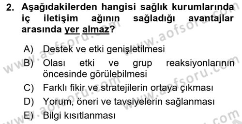 Sağlık İşletmelerinde Davranış Dersi 2024 - 2025 Yılı (Final) Dönem Sonu Sınav Soruları 2. Soru