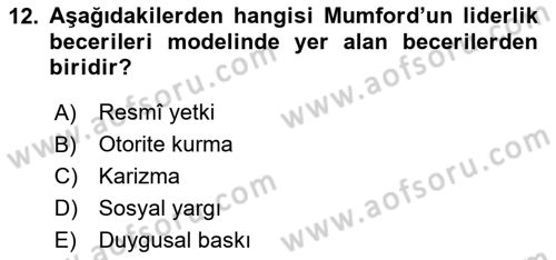 Sağlık İşletmelerinde Davranış Dersi 2025 - 2026 Yılı (Vize) Ara Sınav Soruları 12. Soru