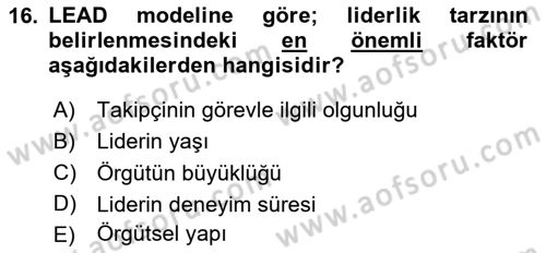 Sağlık İşletmelerinde Davranış Dersi 2025 - 2026 Yılı (Vize) Ara Sınav Soruları 16. Soru