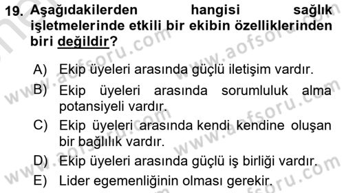 Sağlık İşletmelerinde Davranış Dersi 2025 - 2026 Yılı (Vize) Ara Sınav Soruları 19. Soru