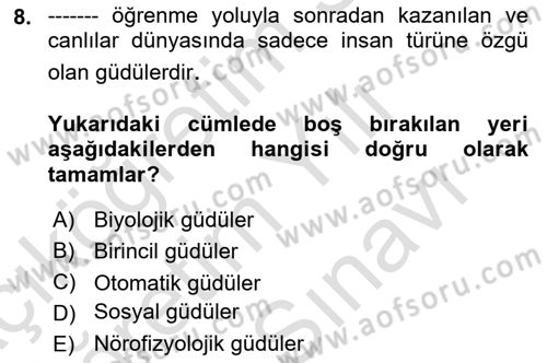 Sağlık İşletmelerinde Davranış Dersi 2025 - 2026 Yılı (Vize) Ara Sınav Soruları 8. Soru