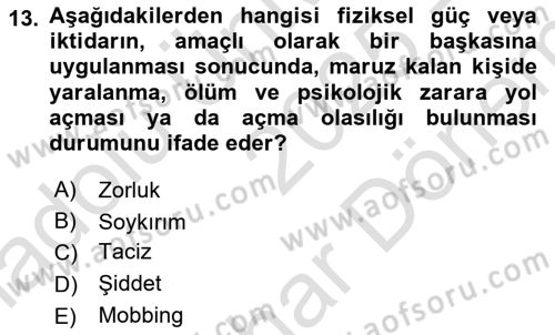 Sağlık İşletmelerinde Davranış Dersi 2025 - 2026 Yılı (Final) Dönem Sonu Sınav Soruları 13. Soru