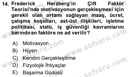 Sağlık İşletmelerinde Davranış Dersi 2025 - 2026 Yılı (Final) Dönem Sonu Sınav Soruları 14. Soru