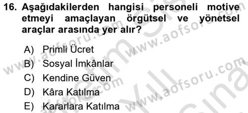 Sağlık İşletmelerinde Davranış Dersi 2025 - 2026 Yılı (Final) Dönem Sonu Sınav Soruları 16. Soru