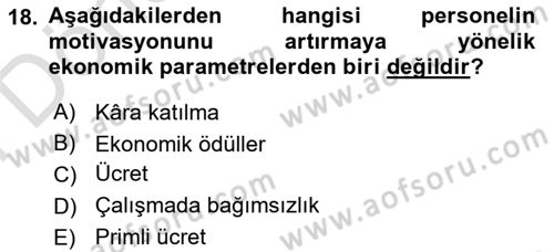 Sağlık İşletmelerinde Davranış Dersi 2025 - 2026 Yılı (Final) Dönem Sonu Sınav Soruları 18. Soru