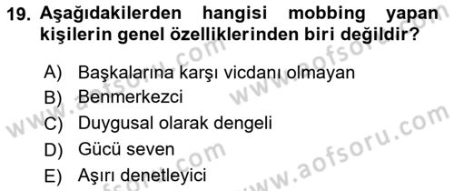 Sağlık İşletmelerinde Davranış Dersi 2025 - 2026 Yılı (Final) Dönem Sonu Sınav Soruları 19. Soru