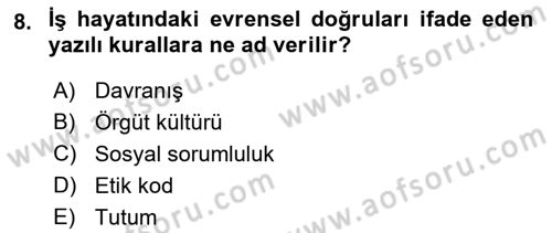 Sağlık İşletmelerinde Davranış Dersi 2025 - 2026 Yılı (Final) Dönem Sonu Sınav Soruları 8. Soru