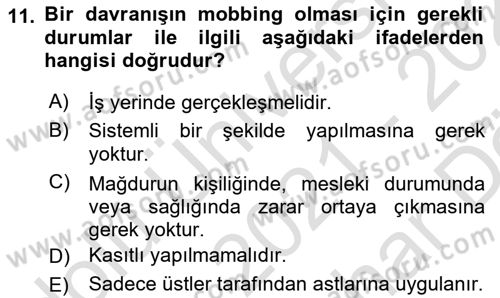 Sağlık İşletmeciliği 2 Dersi 2021 - 2022 Yılı (Vize) Ara Sınav Soruları 11. Soru