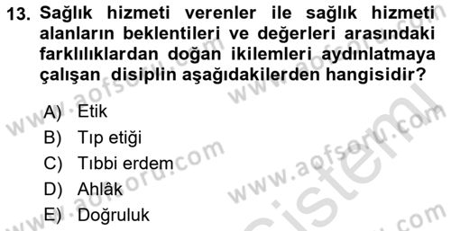 Sağlık İşletmeciliği 2 Dersi 2021 - 2022 Yılı (Vize) Ara Sınav Soruları 13. Soru