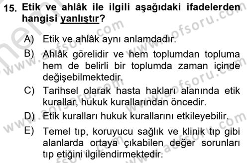 Sağlık İşletmeciliği 2 Dersi 2021 - 2022 Yılı (Vize) Ara Sınav Soruları 15. Soru