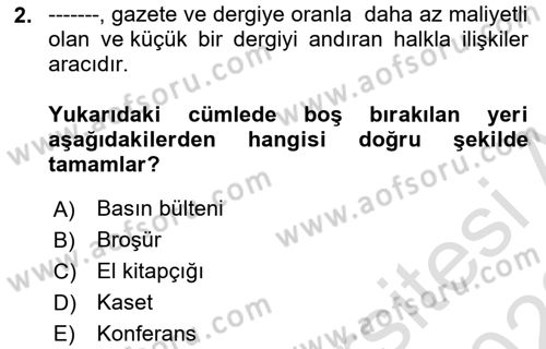 Sağlık İşletmeciliği 2 Dersi 2021 - 2022 Yılı (Vize) Ara Sınav Soruları 2. Soru
